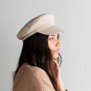 GIGI PIP LINEN NEWSBOY CAP BEIGE HAT
